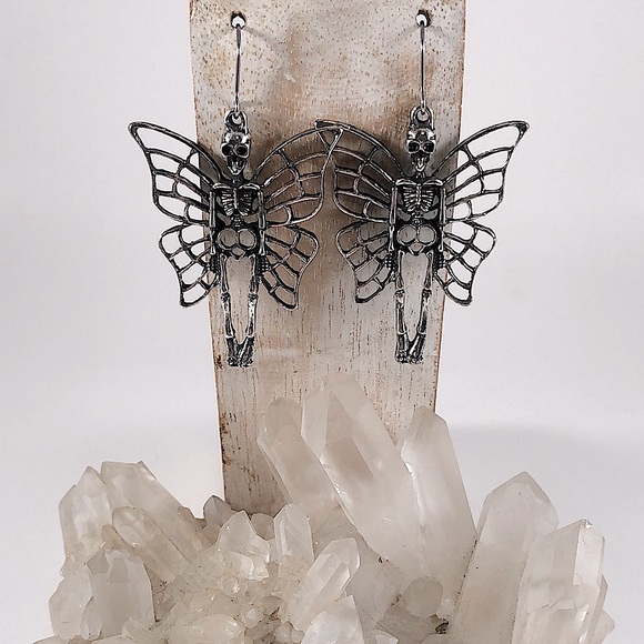 Gothic Butterfly Skeleton Fairy Earrings - Picture 9 of 9